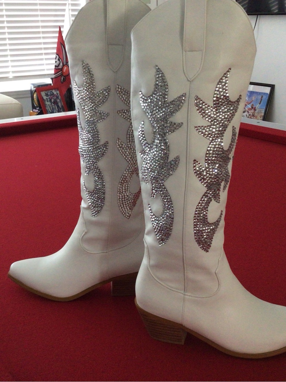 White Women's Rhinestone Western Knee-High Boots